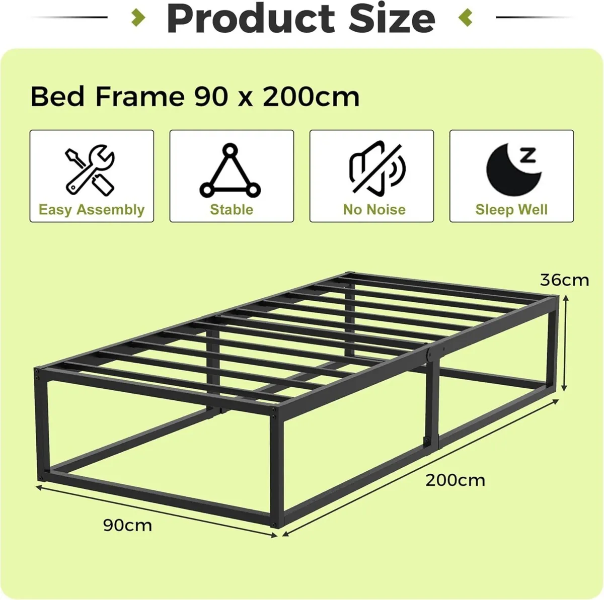 Metal Bed Frame 36cm High with Steel Slats - Image 2