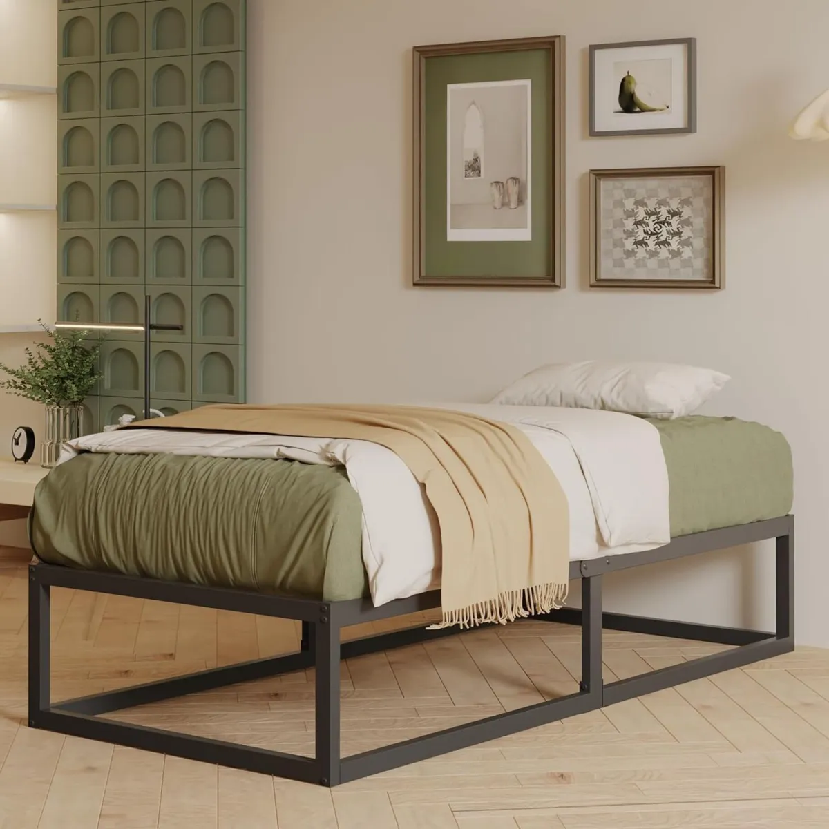 Metal Bed Frame 36cm High with Steel Slats - Image 1