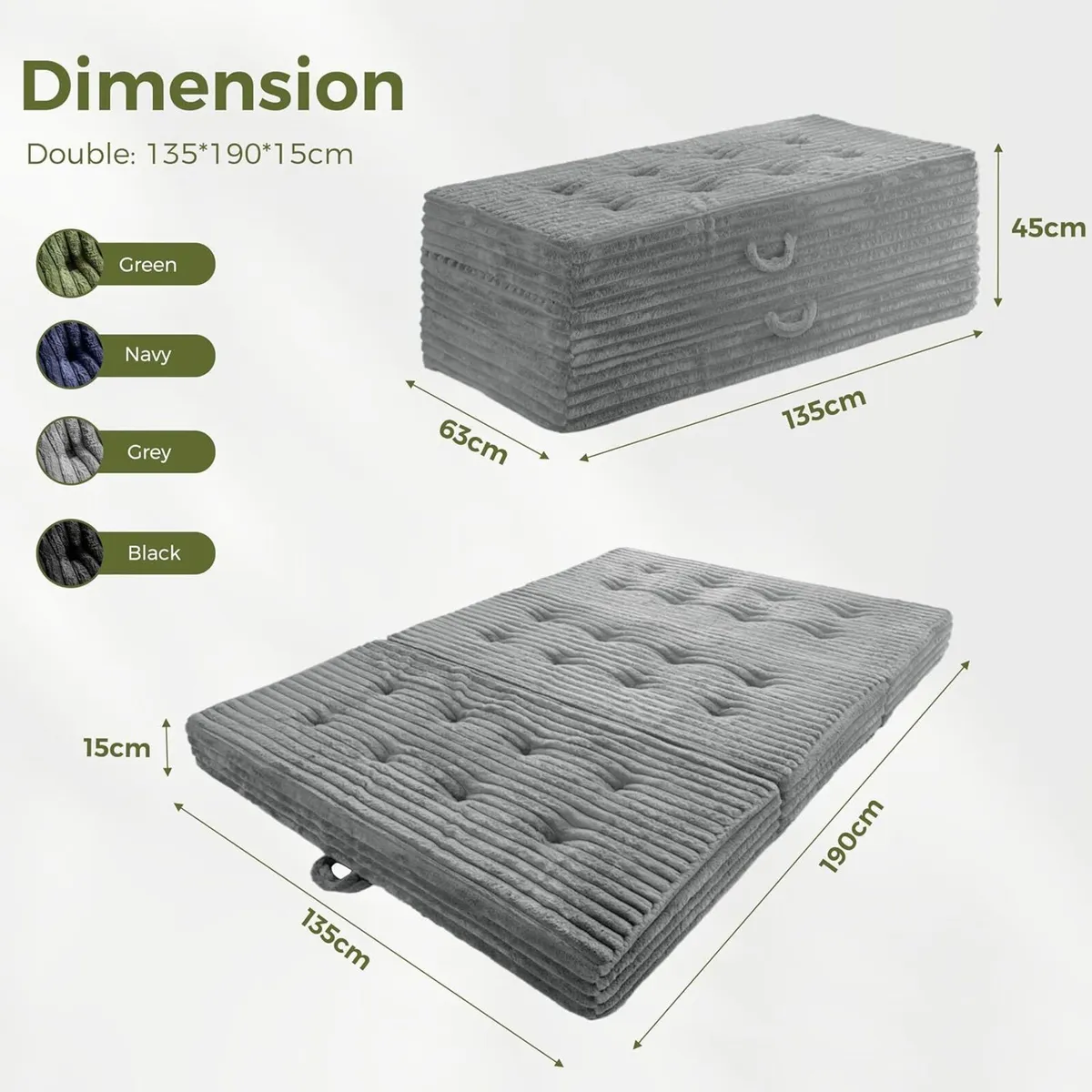 Folding Mattress Double 15cm Upholstered Foldable - Image 2