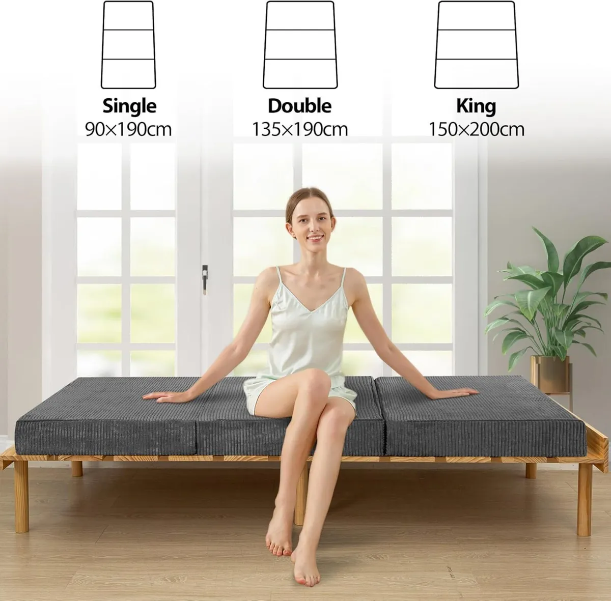 Folding Corduroy Mattress Tri Fold Floor 15cm - Image 4