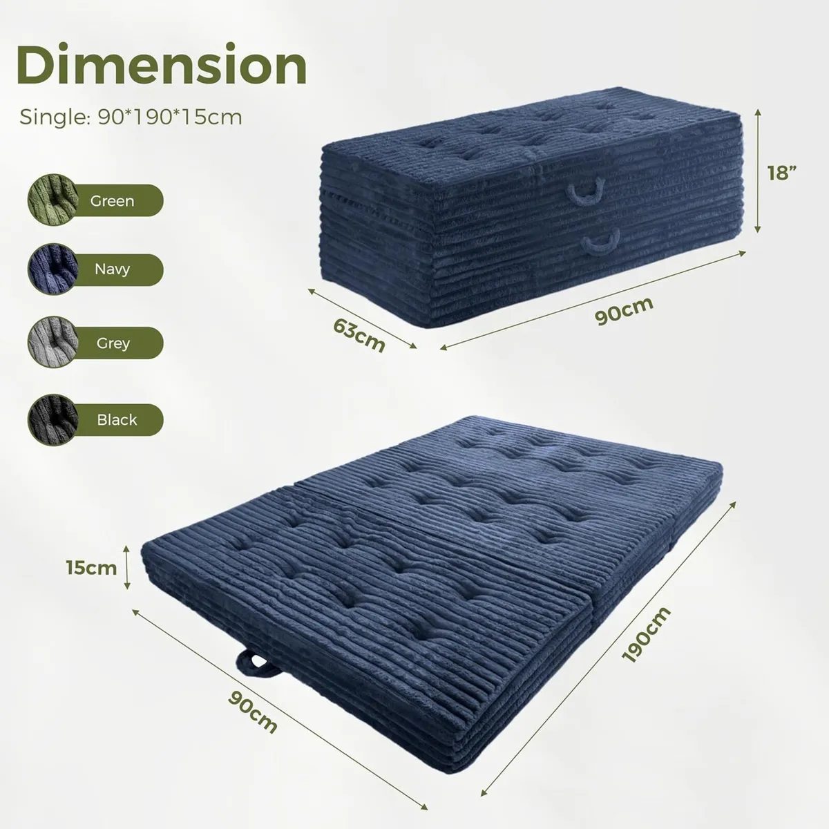 Folding Mattress Single 15cm Upholstered Foldable - Image 2