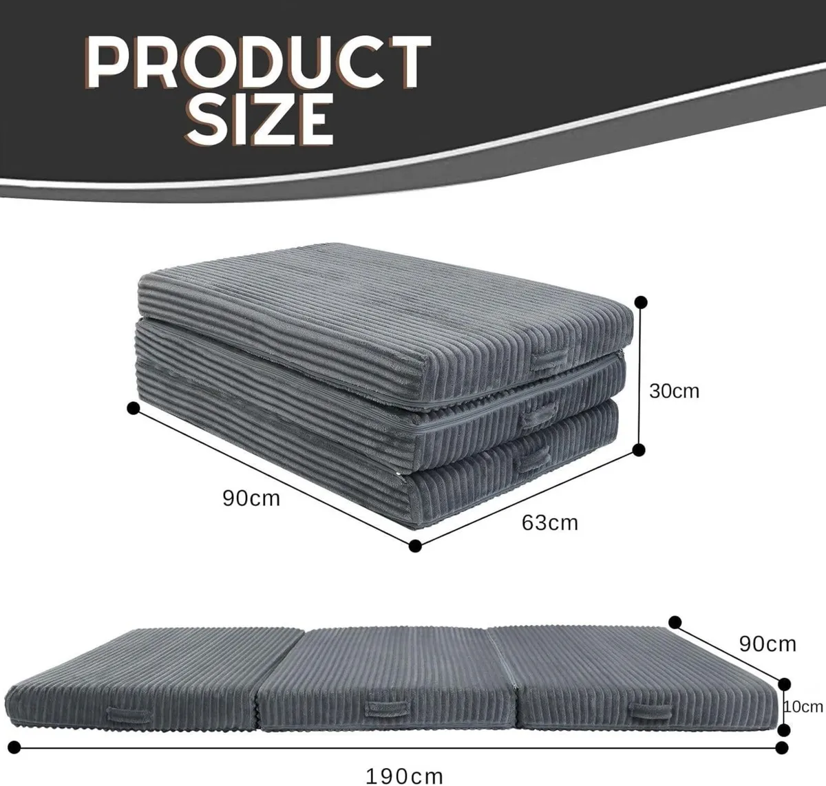 Tri Fold Mattress Single 10cm Thick Foam Foldable - Image 2