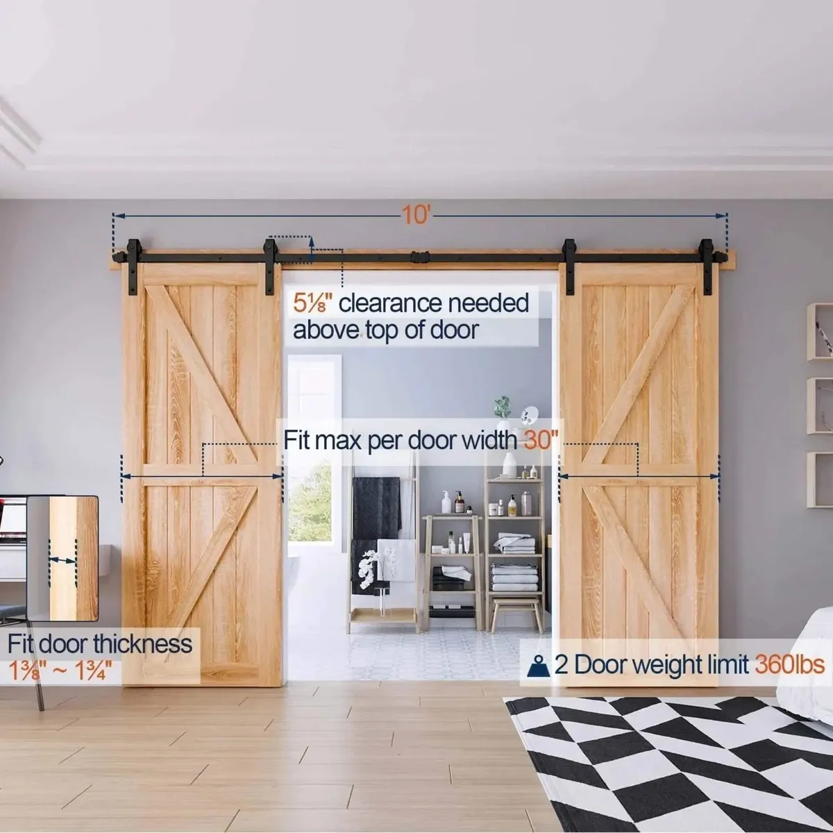 Double Sliding Barn Door Kit 10FT J-Shape - Image 1