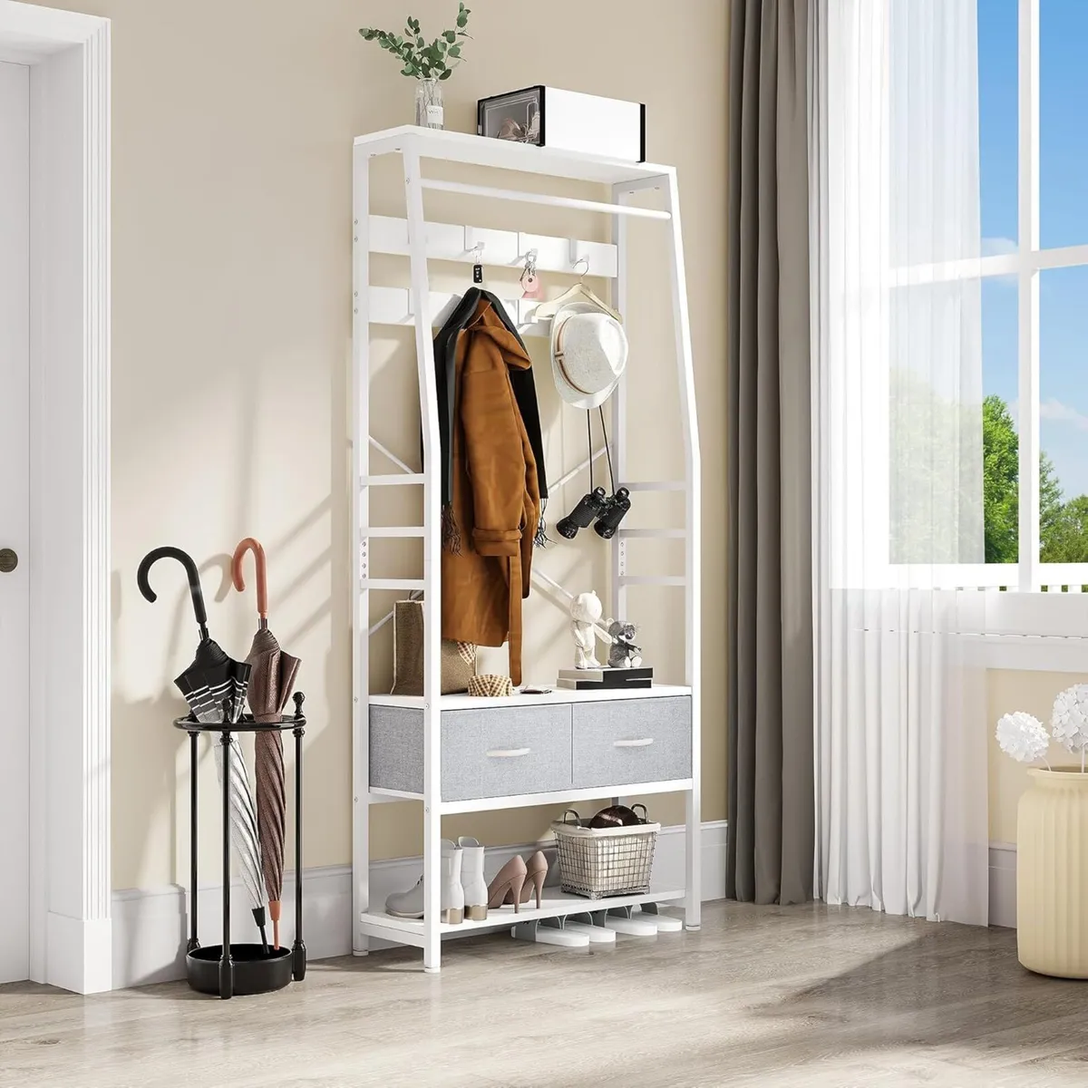Coat Rack 6-in-1 Hall Tree with 2 Drawers - Image 1