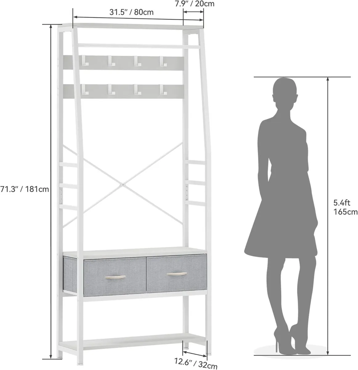 Coat Rack 6-in-1 Hall Tree with 2 Drawers - Image 2