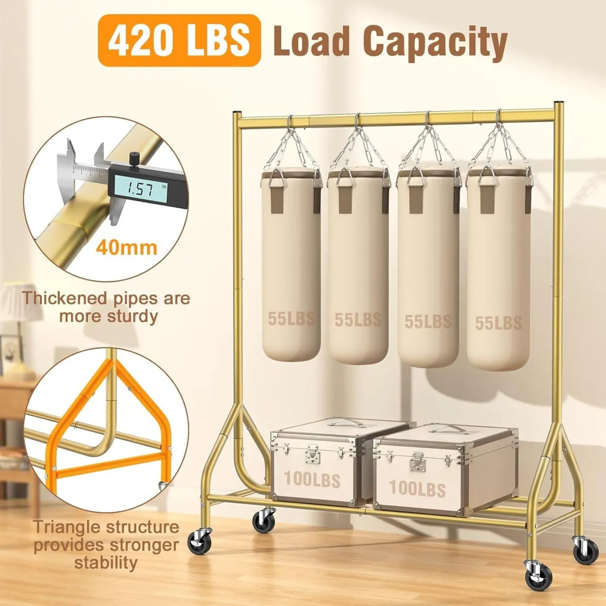 Heavy Duty Clothes Rail Load 180 KG Rolling - Image 4