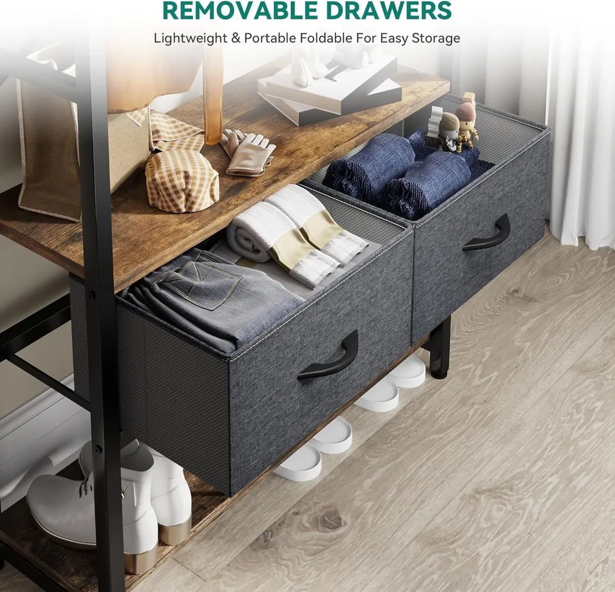 Coat Rack 6-in-1 Hall Tree with 2 Drawers - Image 4