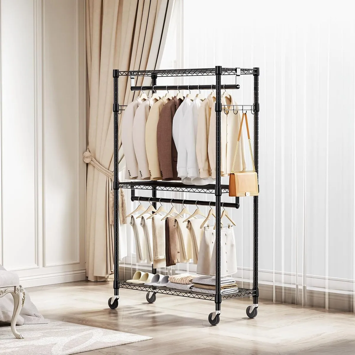 Heavy Duty Rolling Garment Rack 3 Tiers Adjustable - Image 2
