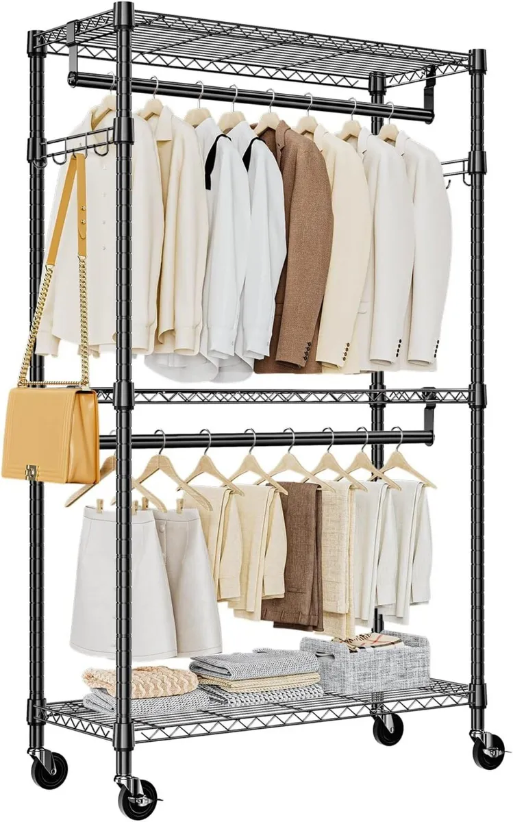 Heavy Duty Rolling Garment Rack 3 Tiers Adjustable - Image 1