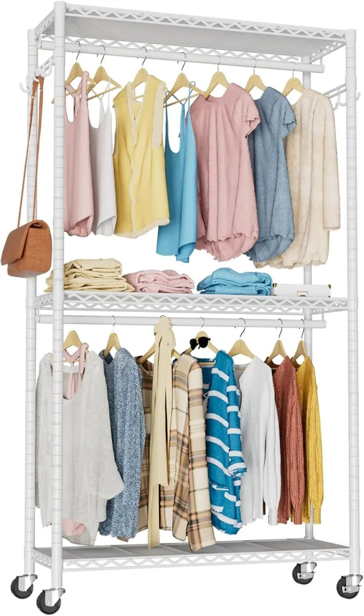 Clothes Rail Rack for Hanging 3 Tiers Adjustable - Image 1