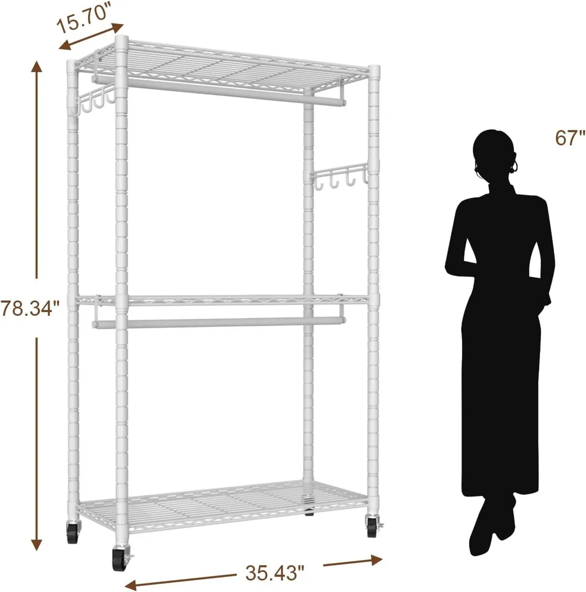 Clothes Rail Rack for Hanging 3 Tiers Adjustable - Image 2