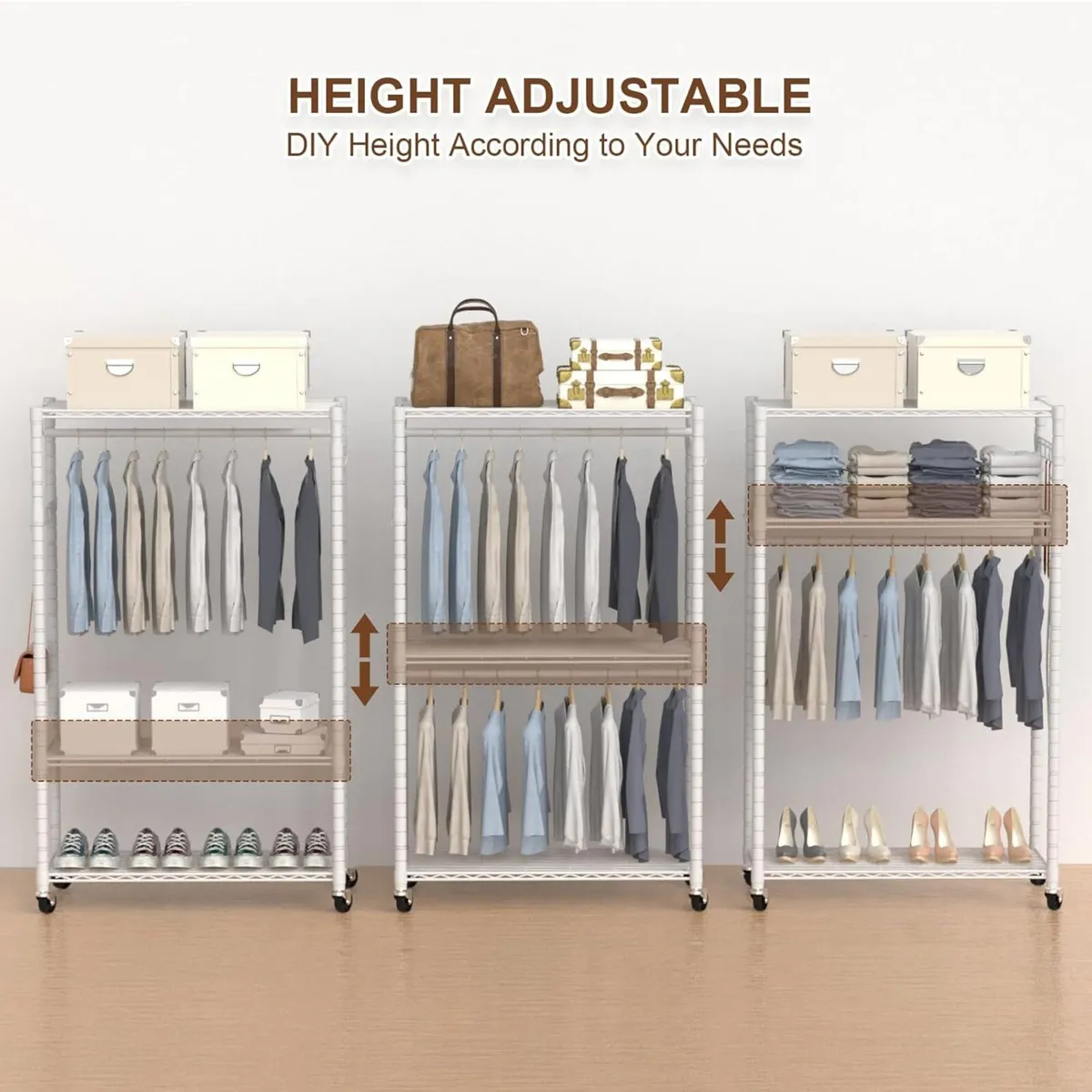 Clothes Rail Rack for Hanging 3 Tiers Adjustable - Image 4