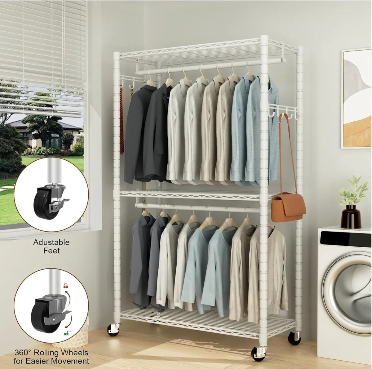 Clothes Rail Rack for Hanging 3 Tiers Adjustable - Image 3