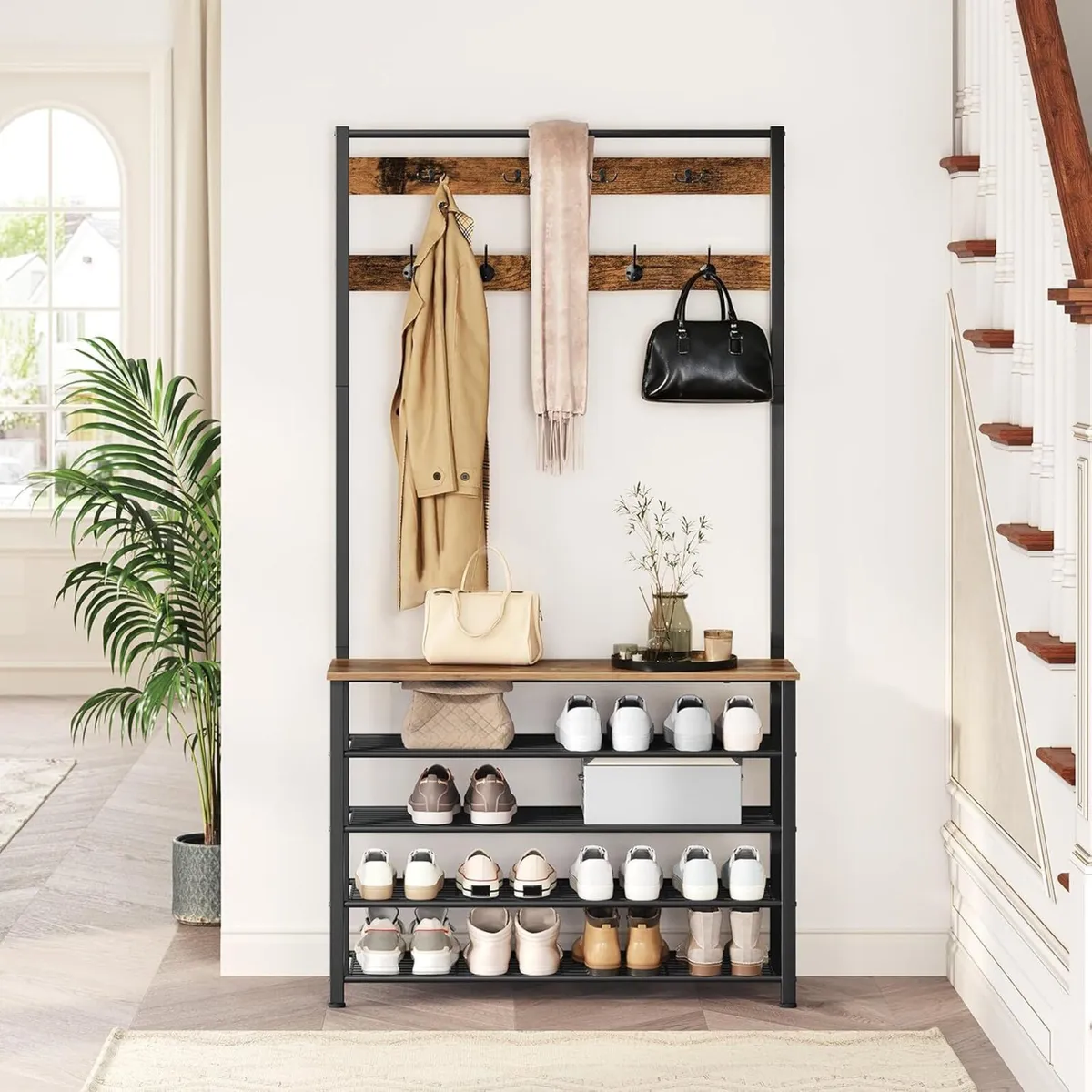 Coat Stand Rack with Shoe Storage Free Standing - Image 2