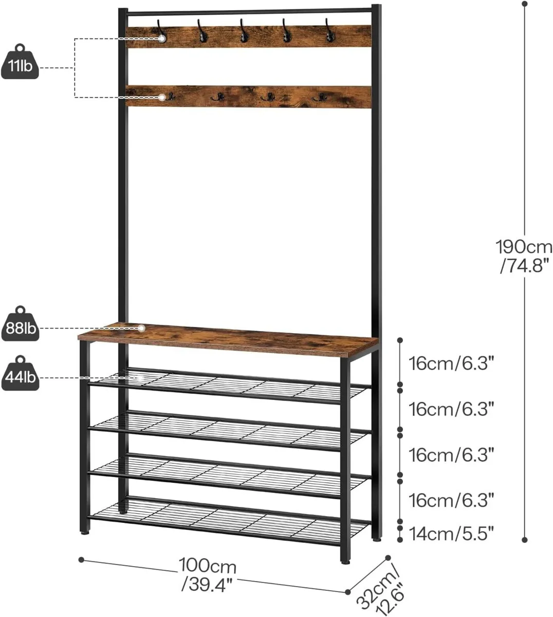 Coat Stand Rack with Shoe Storage Free Standing - Image 3