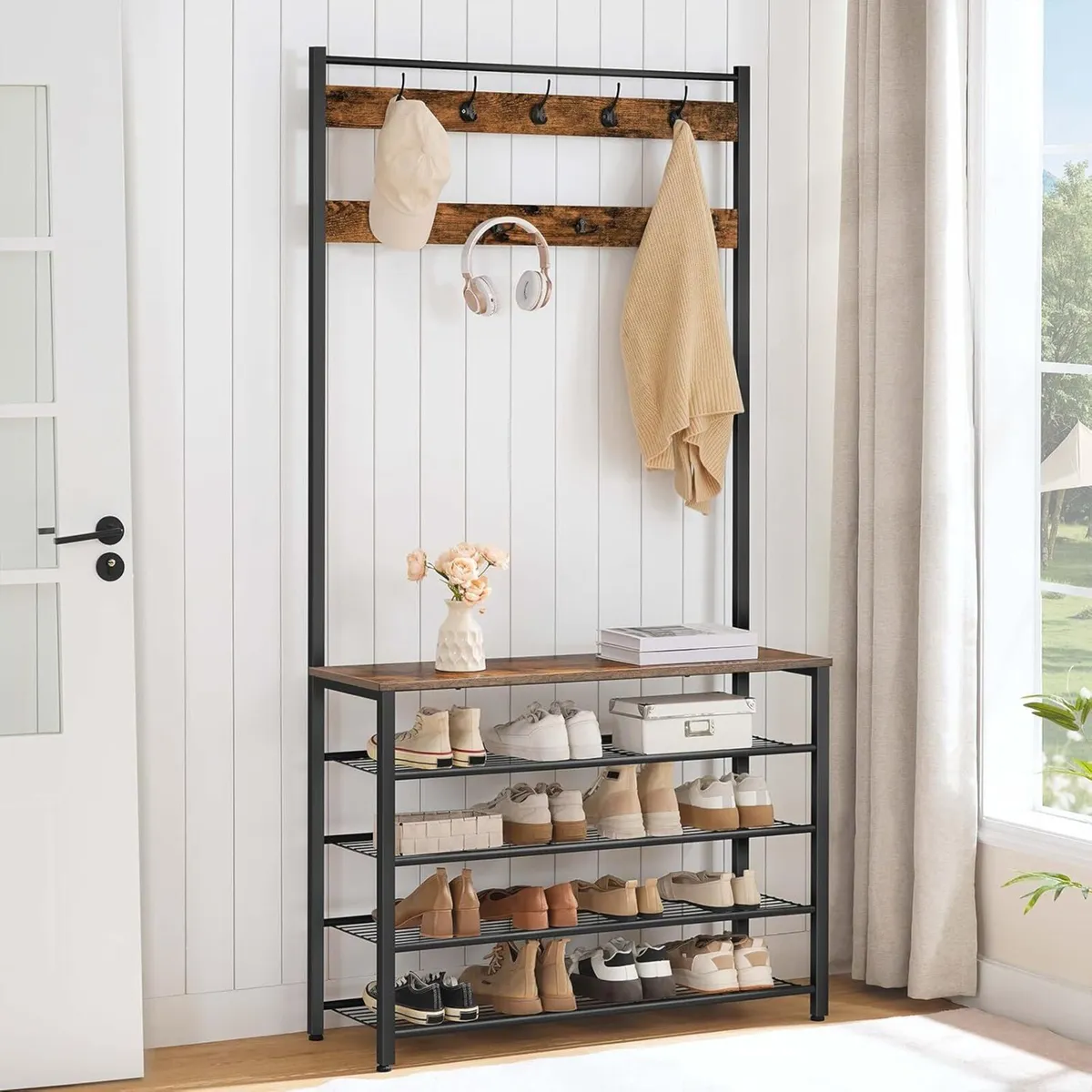 Coat Stand Rack with Shoe Storage Free Standing - Image 4