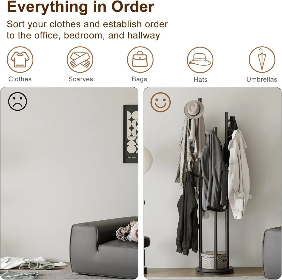 Coat Stand Woodem Rack with 3 Storage Shelves and - Image 4