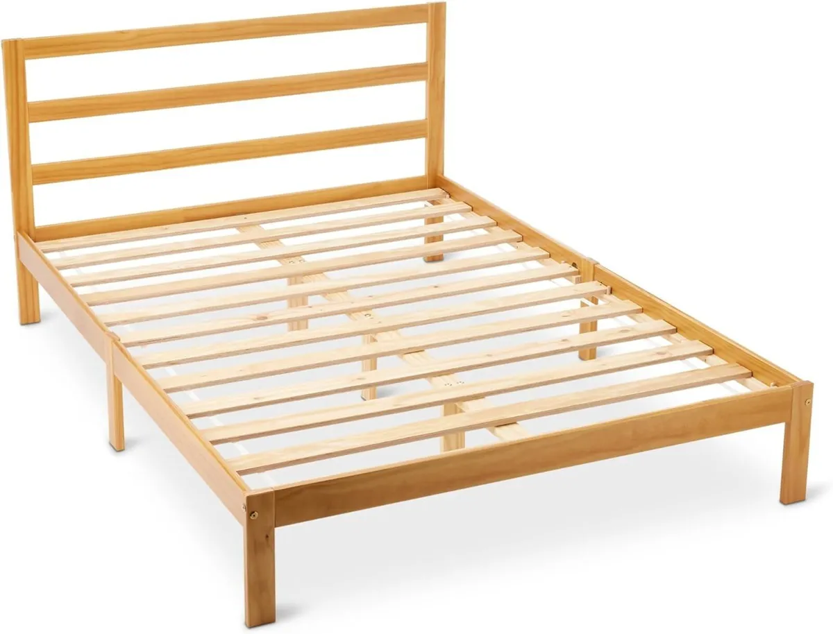Double Bed Frame with Headboard Solid Pine Wood - Image 1
