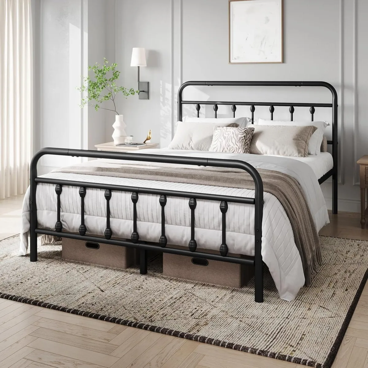4ft6 Double Bed Frame Vintage Iron Platform with - Image 3