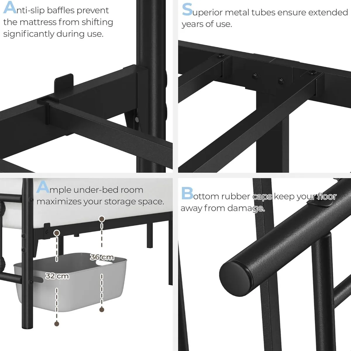 4ft6 Double Bed Frame Vintage Iron Platform with - Image 4