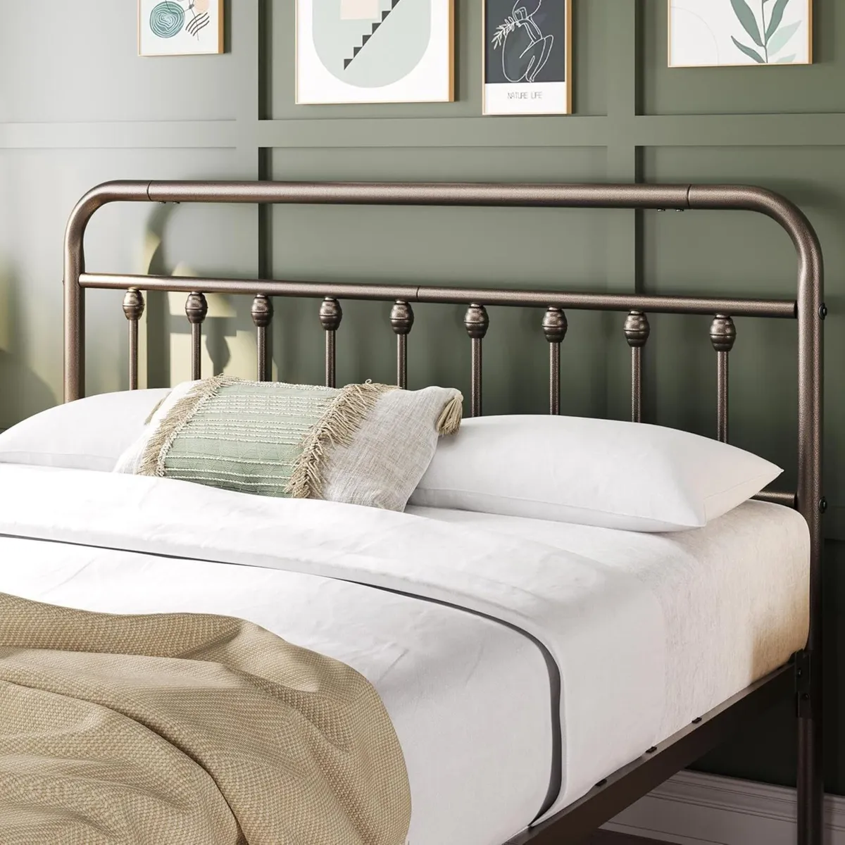 5ft King Bed Frame Vintage Iron Platform with - Image 4