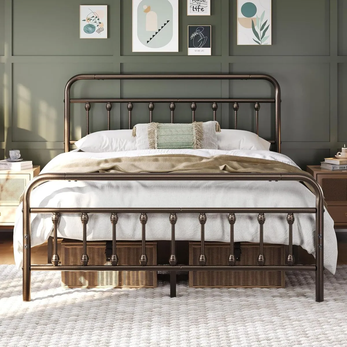 5ft King Bed Frame Vintage Iron Platform with - Image 1