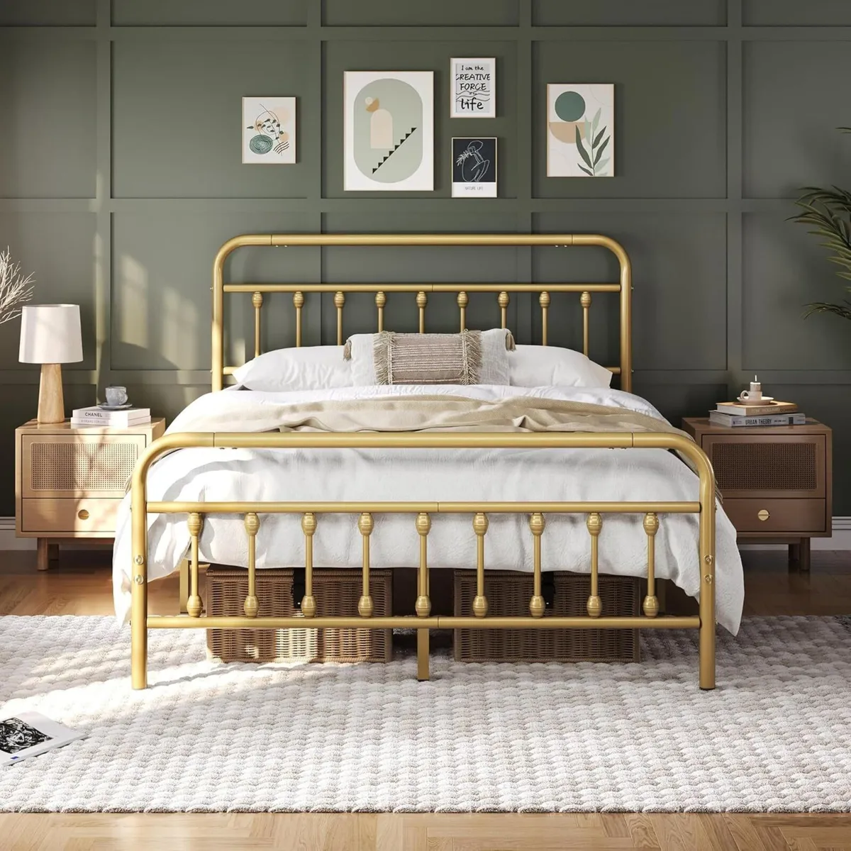 5ft King Bed Frame Vintage Iron Platform with - Image 1