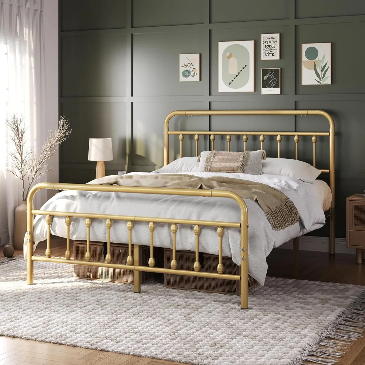 5ft King Bed Frame Vintage Iron Platform with - Image 3