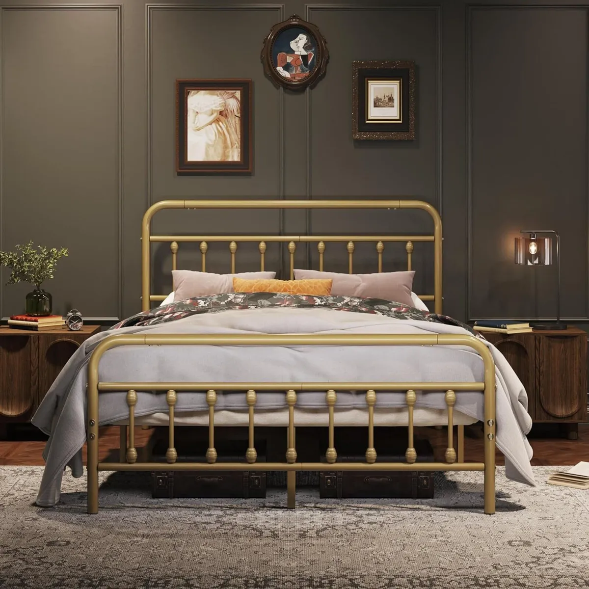 5ft King Bed Frame Vintage Iron Platform with - Image 4