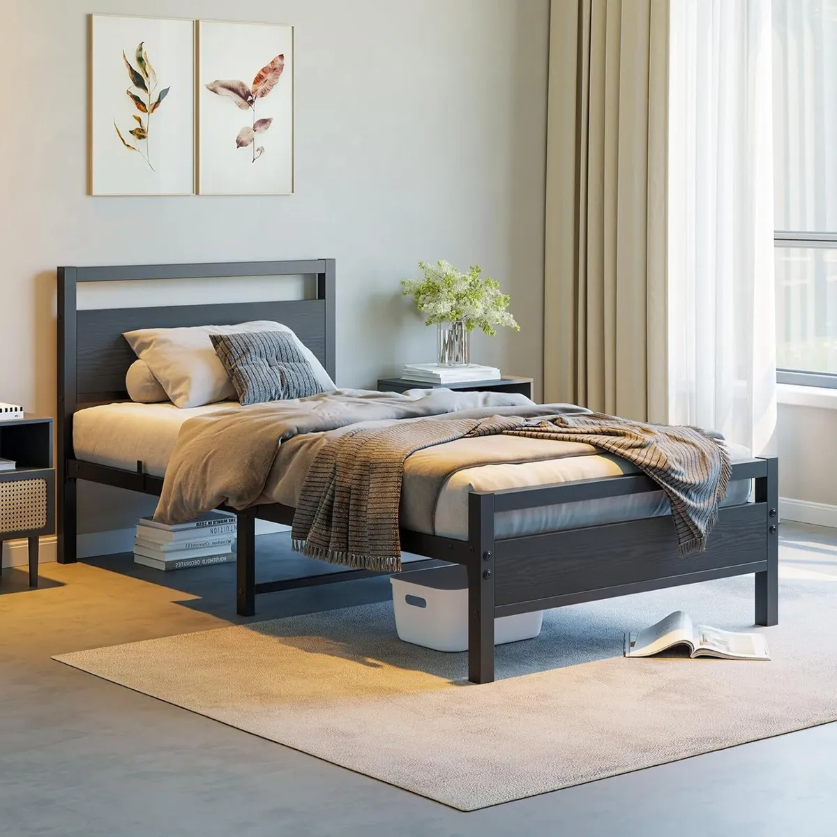 3ft Single Bed Frames Solid Bedstead Base with - Image 3