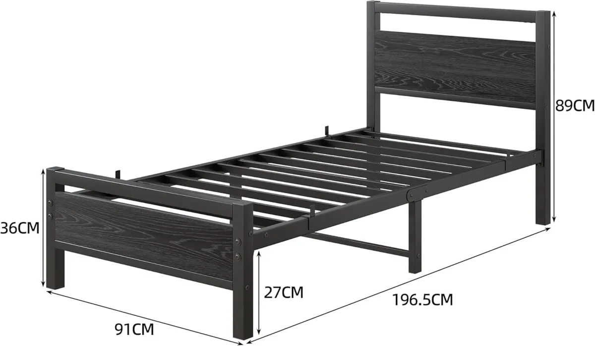 3ft Single Bed Frames Solid Bedstead Base with - Image 2
