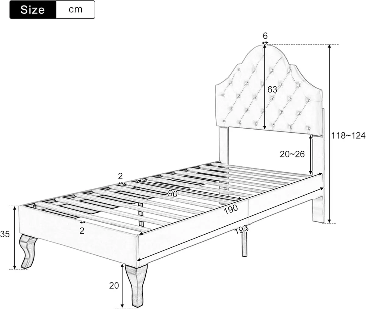 Single Bed 90 x 190 Upholstered with Slatted - Image 2