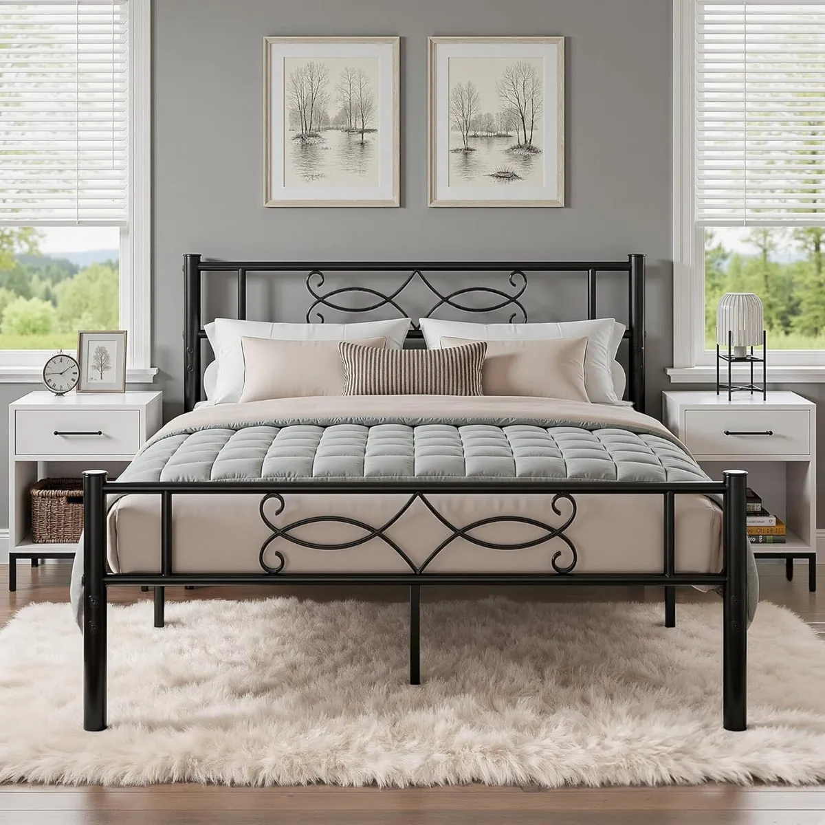 4ft6 Double Metal Bed Frame with Headboard - Image 1
