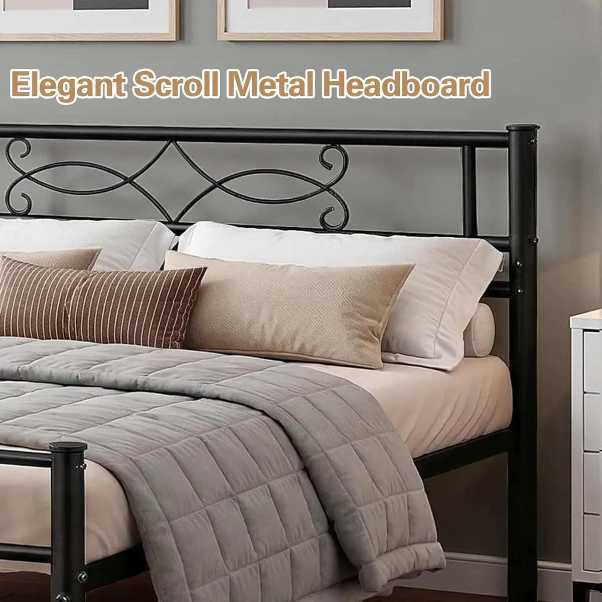 4ft6 Double Metal Bed Frame with Headboard - Image 3