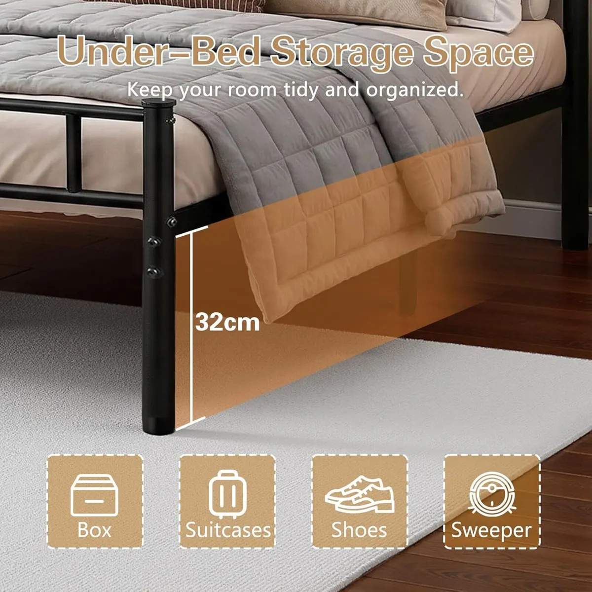 4ft6 Double Metal Bed Frame with Headboard - Image 4