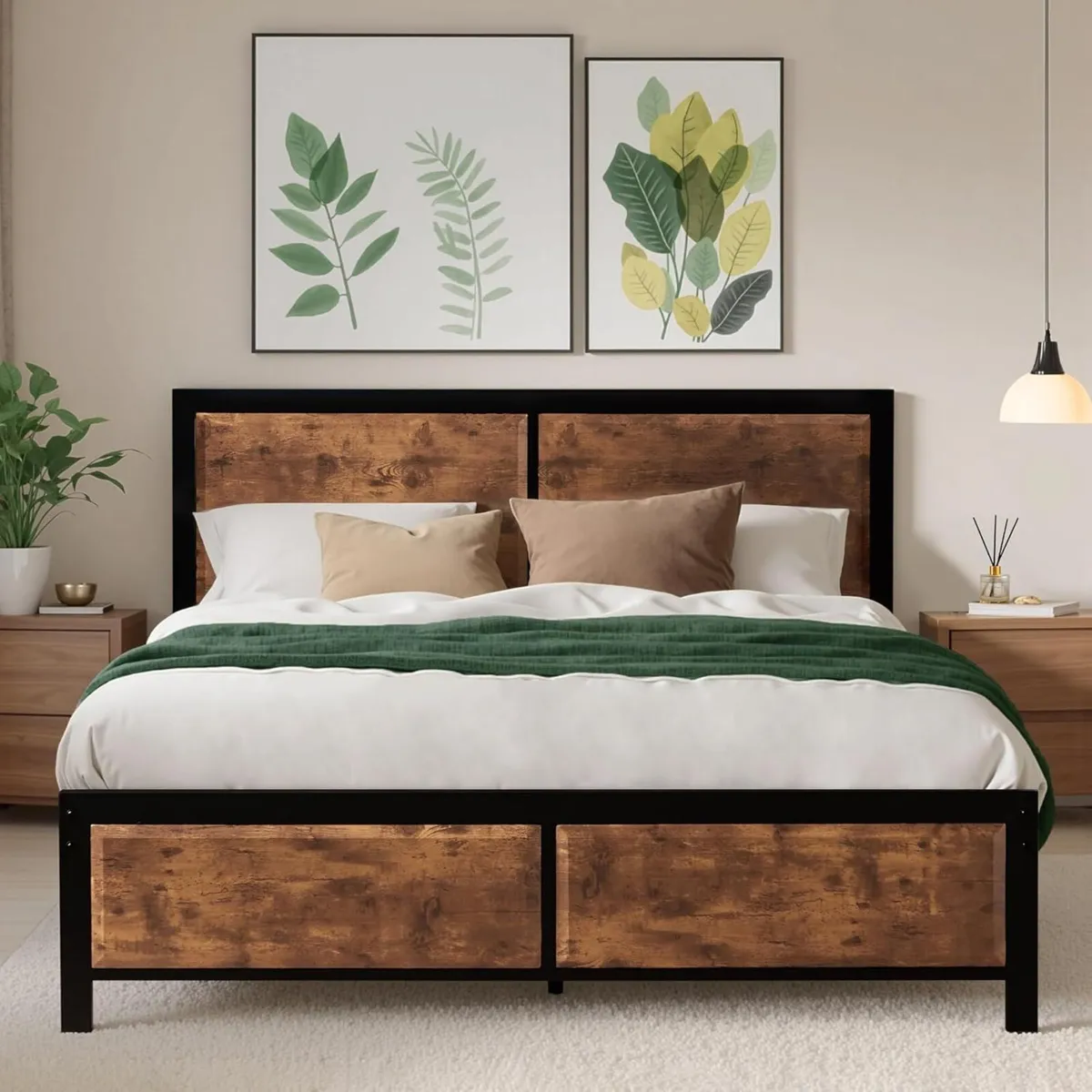 Double Platform Bed Frame with Rustic Vintage - Image 1