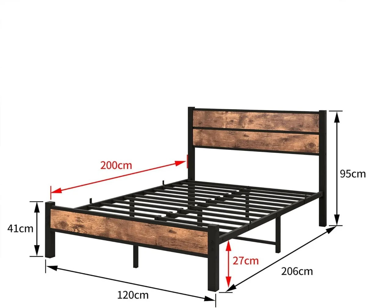 Metal Bed 120 x 200 cm Frame with Slatted Wooden - Image 2