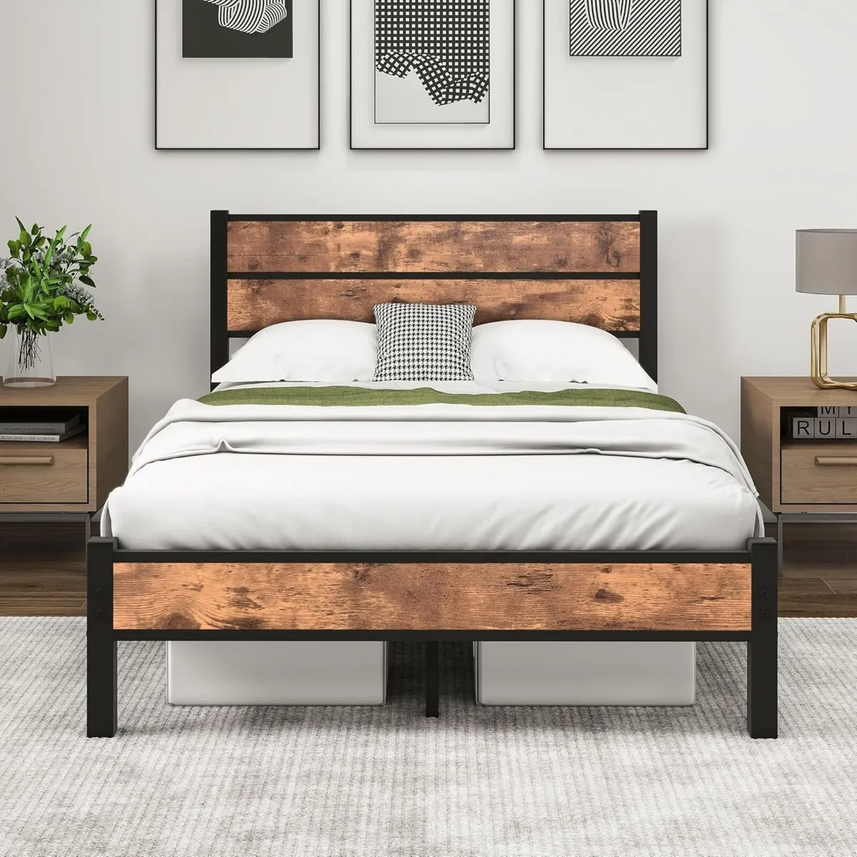 Metal Bed 120 x 200 cm Frame with Slatted Wooden - Image 1