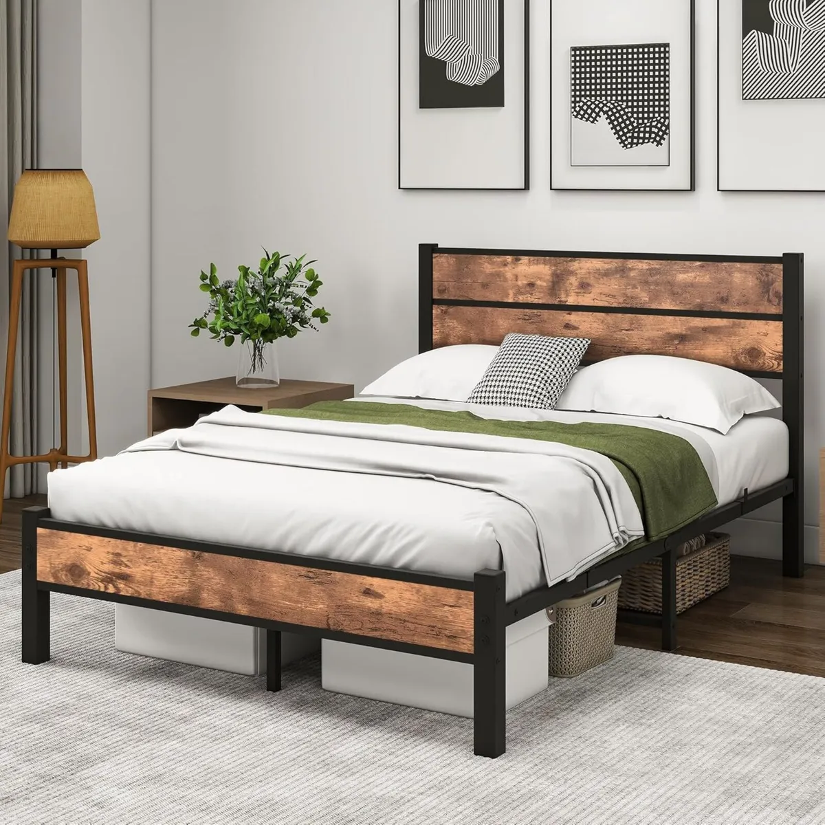 Metal Bed 120 x 200 cm Frame with Slatted Wooden - Image 3