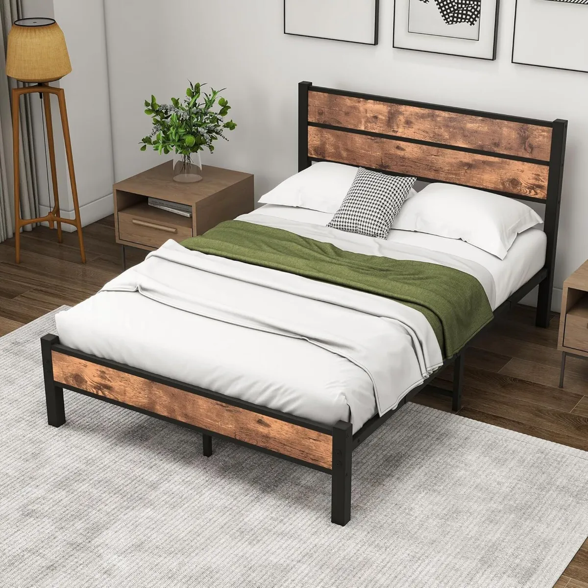 Metal Bed 120 x 200 cm Frame with Slatted Wooden - Image 4
