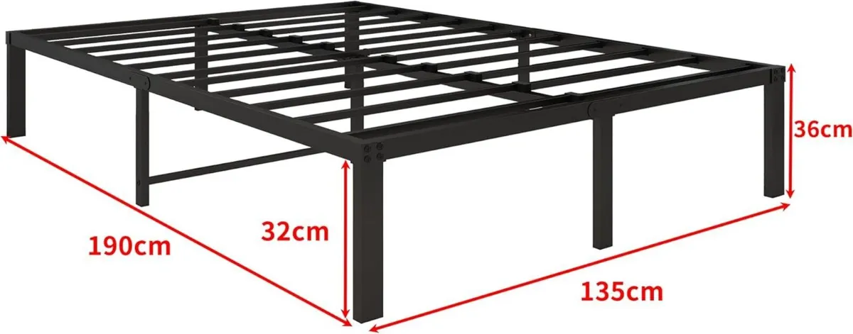 36 cm 4ft6 Double Metal Platform Bed Frames with - Image 2