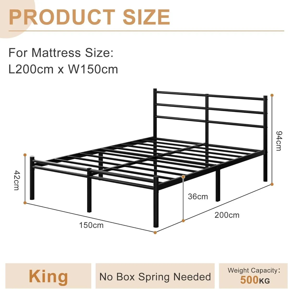 King Size Bed Frame with Headboard and Footboard - Image 2