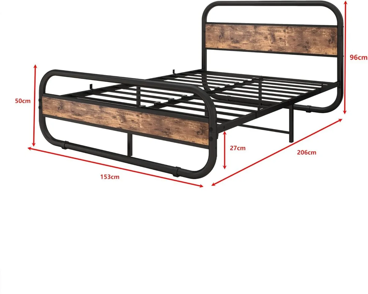 King Size Bed Metal Platform Frame with Wood - Image 2