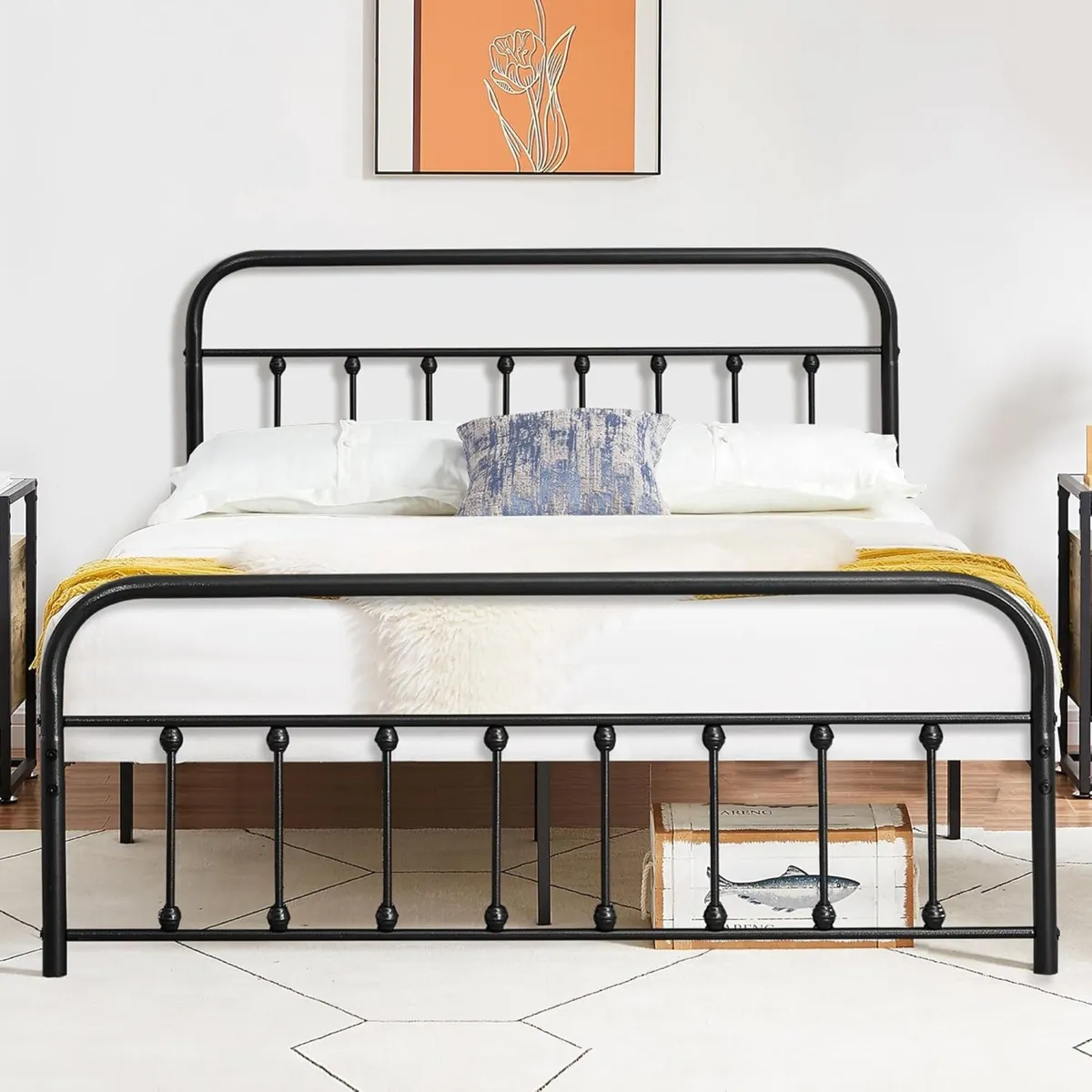 4ft6 Double Metal Bed Frame 135x190cm Platform - Image 1