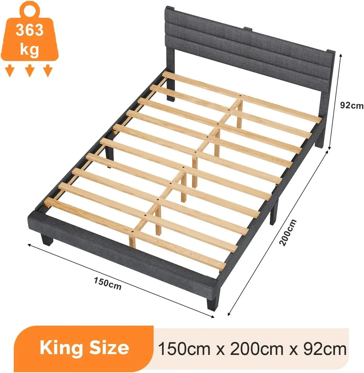 5ft King Bed Frame Noise-Free Upholstered - Image 2
