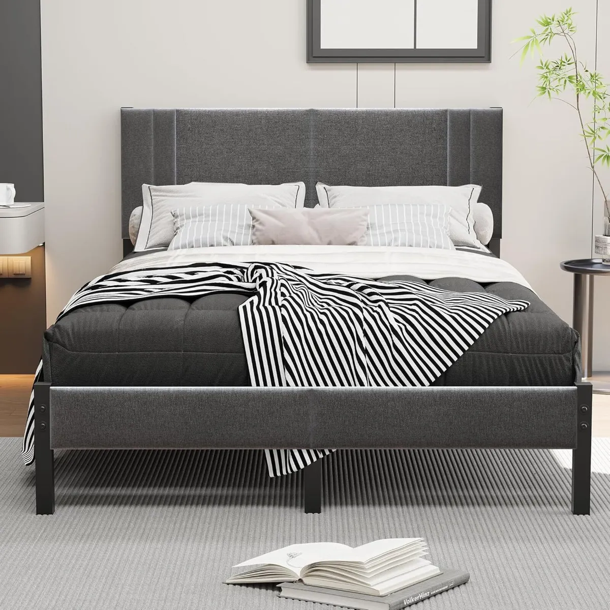 Double Bed Frame Upholstered Platform with - Image 3