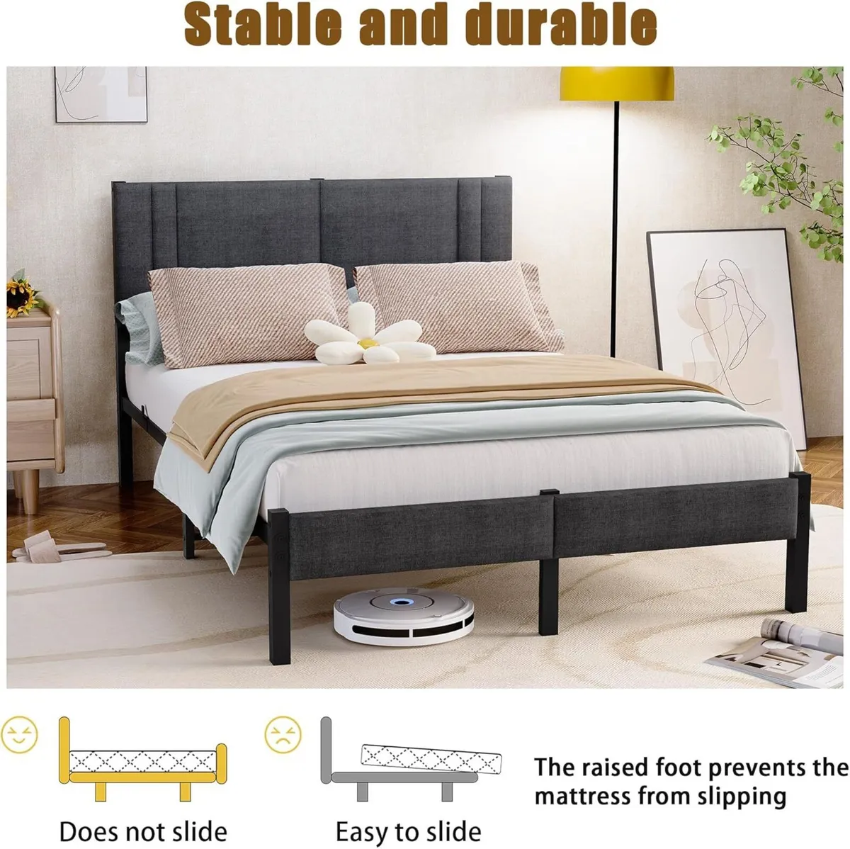 Double Bed Frame Upholstered Platform with - Image 4