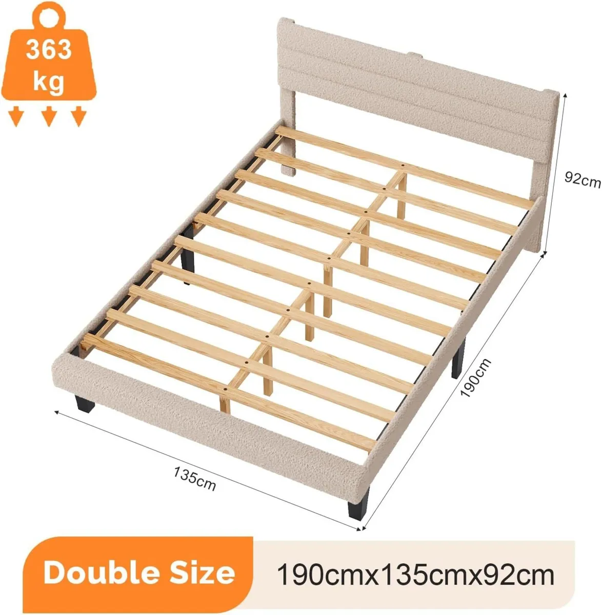 4ft6 Double Bed Frame Noise-Free Upholstered - Image 2