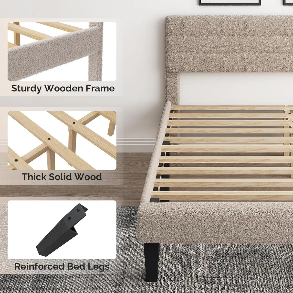 4ft6 Double Bed Frame Noise-Free Upholstered - Image 3