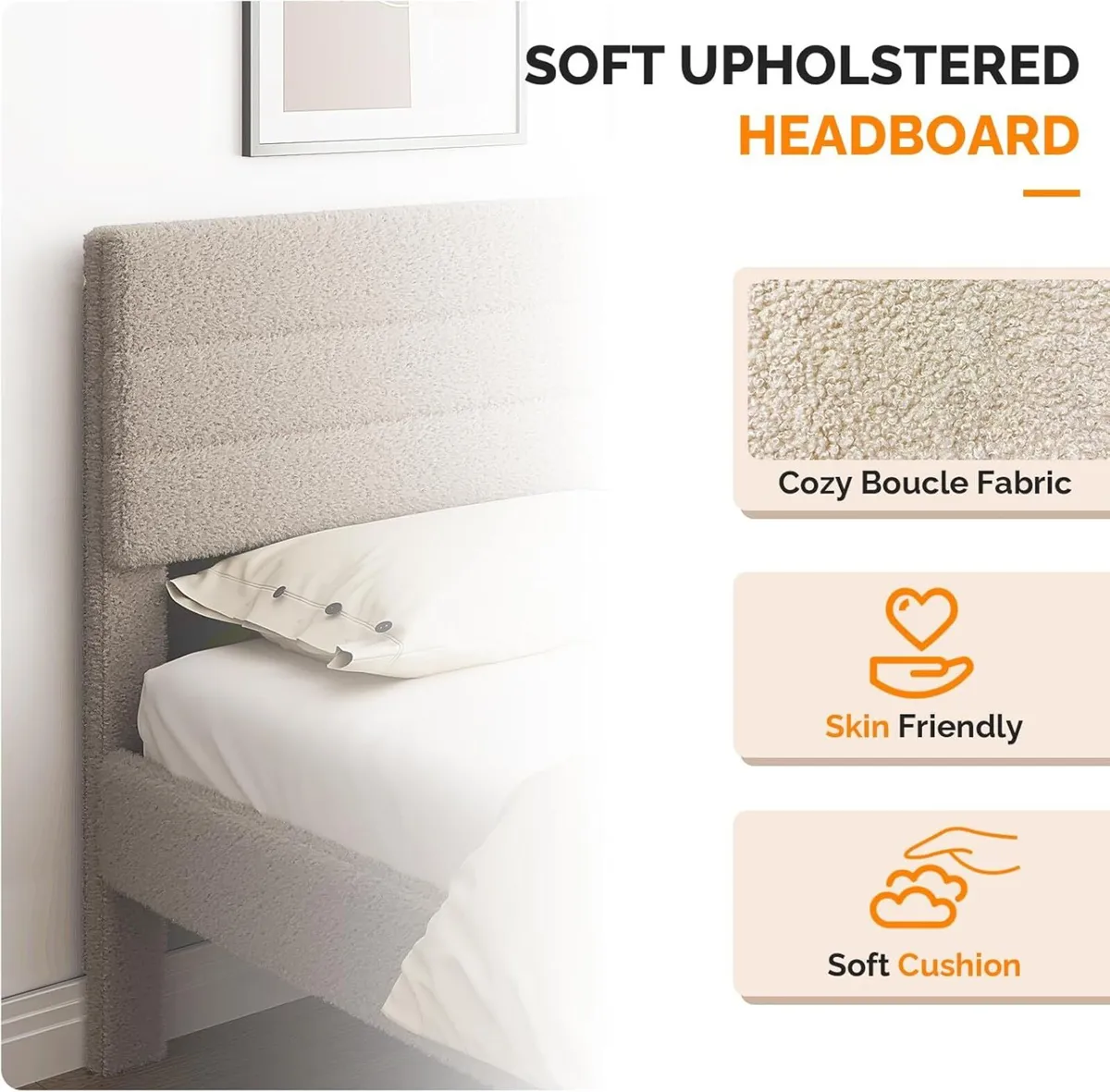 4ft6 Double Bed Frame Noise-Free Upholstered - Image 4